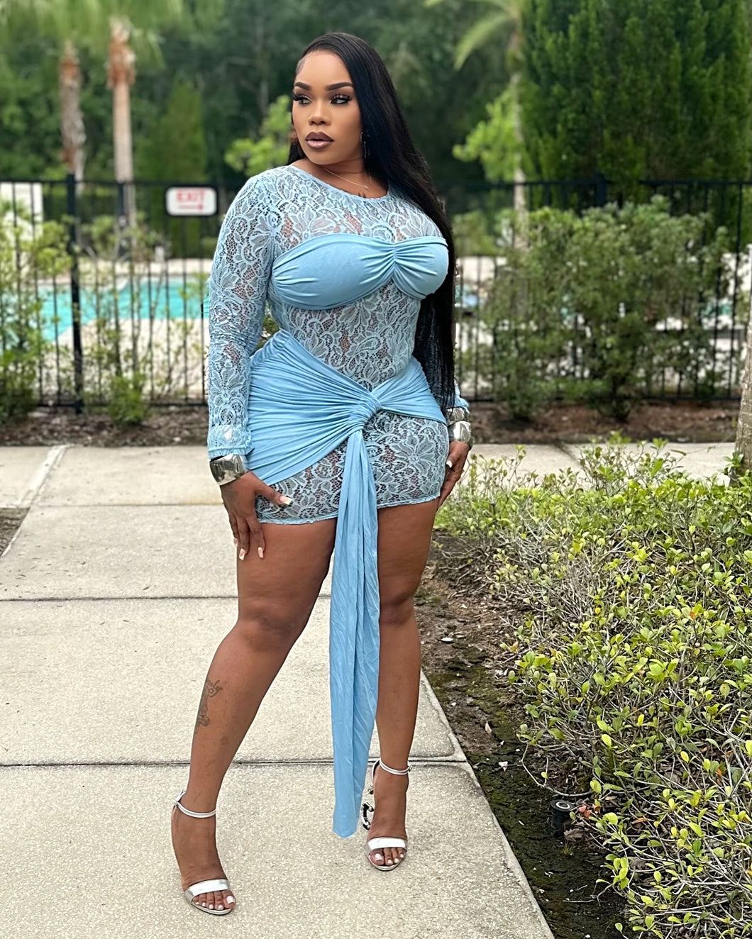BLUE BELLE LACE MINI DRESS