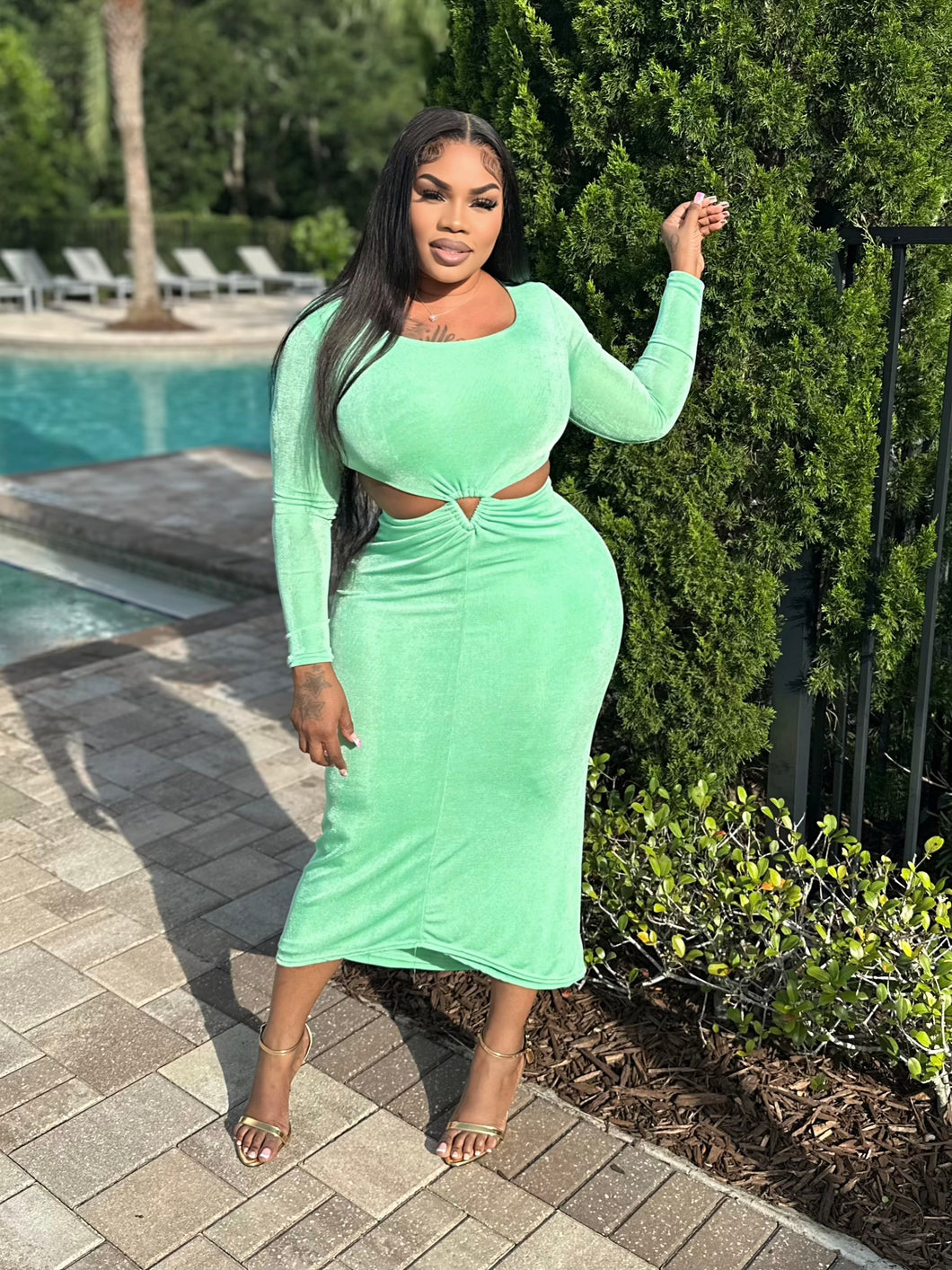 Jade glow midi dress